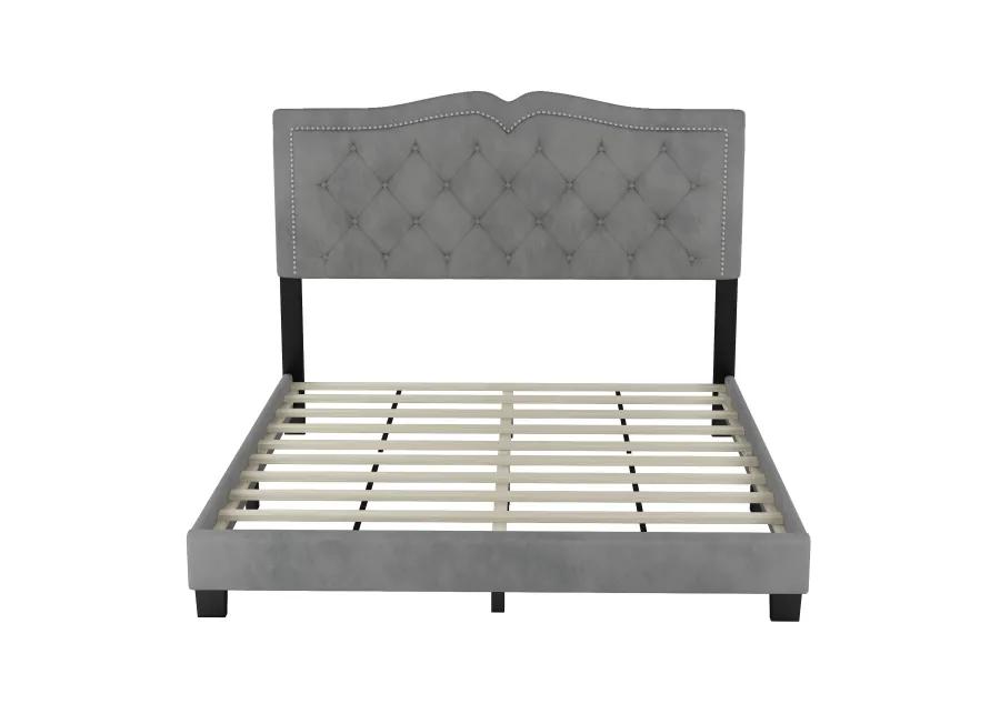 Merax Modern Velvet Platform Bed with Headboard