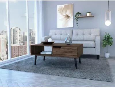 DEPOT E-SHOP Kobe Coffee Table, Countertop, One Open Shelf, One Drawer, Four Legs- Dark Walnut, For Living Room