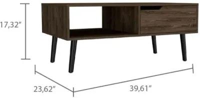 DEPOT E-SHOP Kobe Coffee Table, Countertop, One Open Shelf, One Drawer, Four Legs- Dark Walnut, For Living Room