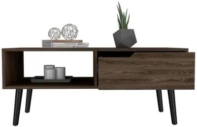 DEPOT E-SHOP Kobe Coffee Table, Countertop, One Open Shelf, One Drawer, Four Legs- Dark Walnut, For Living Room