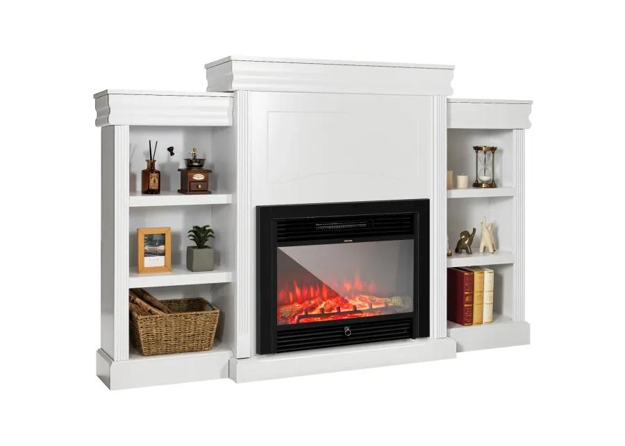 70 Inch Modern Fireplace Media Entertainment Center with Bookcase