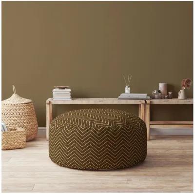 Homezia 24" Brown Cotton Round Chevron Pouf Ottoman