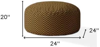 Homezia 24" Brown Cotton Round Chevron Pouf Ottoman