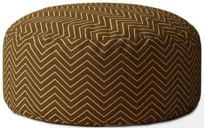 Homezia 24" Brown Cotton Round Chevron Pouf Ottoman