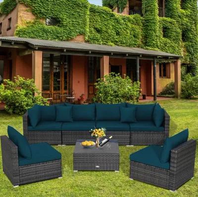 7 Pieces Patio Rattan Furniture Set with Sectional Sofa Cushioned