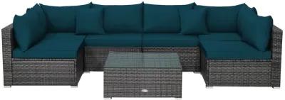 7 Pieces Patio Rattan Furniture Set with Sectional Sofa Cushioned