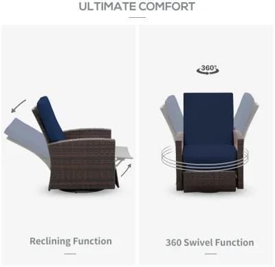 Navy Blue Outdoor Luxury: PE Resin Woven 360° Swivel Recliner