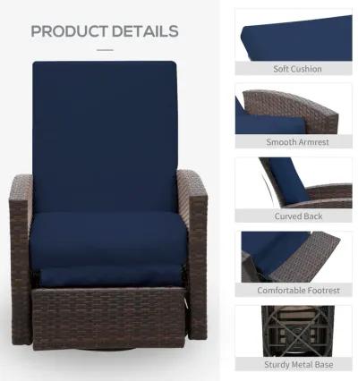 Navy Blue Outdoor Luxury: PE Resin Woven 360° Swivel Recliner