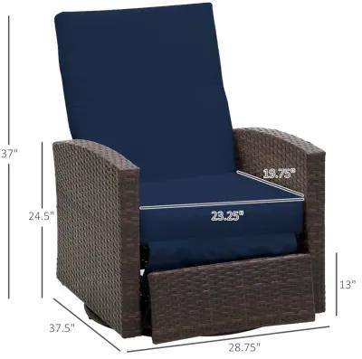 Navy Blue Outdoor Luxury: PE Resin Woven 360° Swivel Recliner