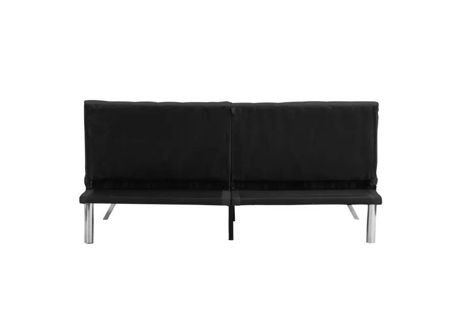 Wood Frame, Stainless Leg, Futon, Sofa Bed Black PVC