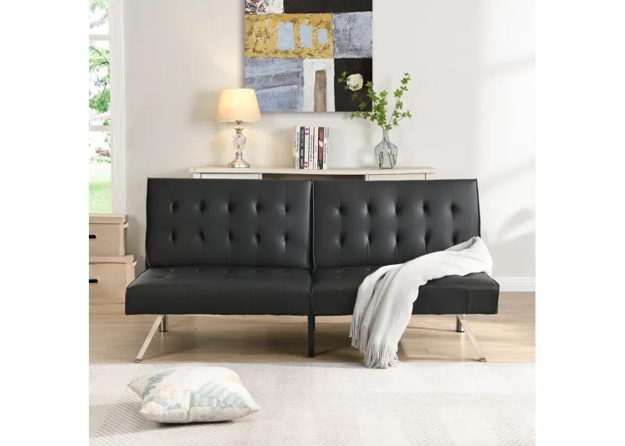 Wood Frame, Stainless Leg, Futon, Sofa Bed Black PVC