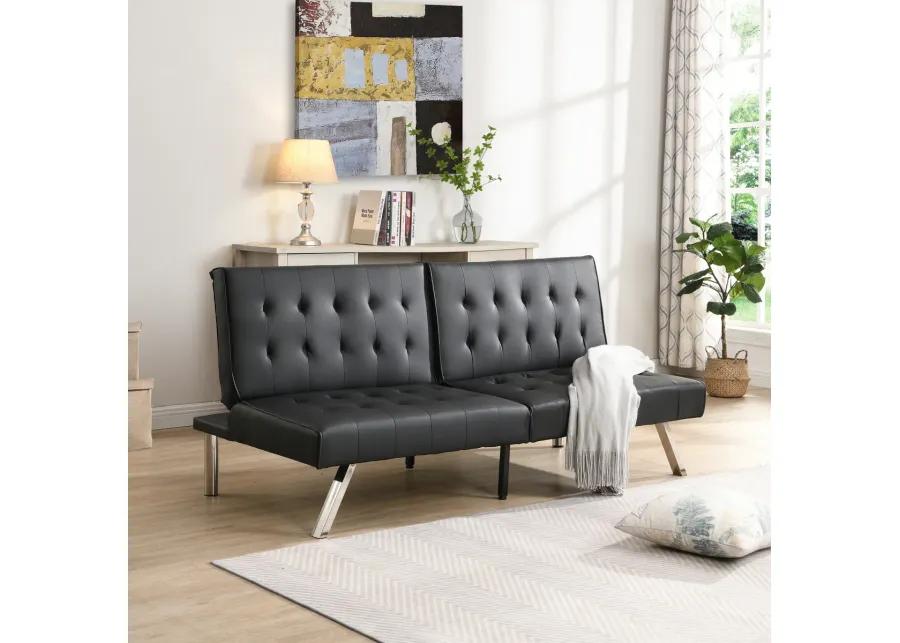 Wood Frame, Stainless Leg, Futon, Sofa Bed Black PVC