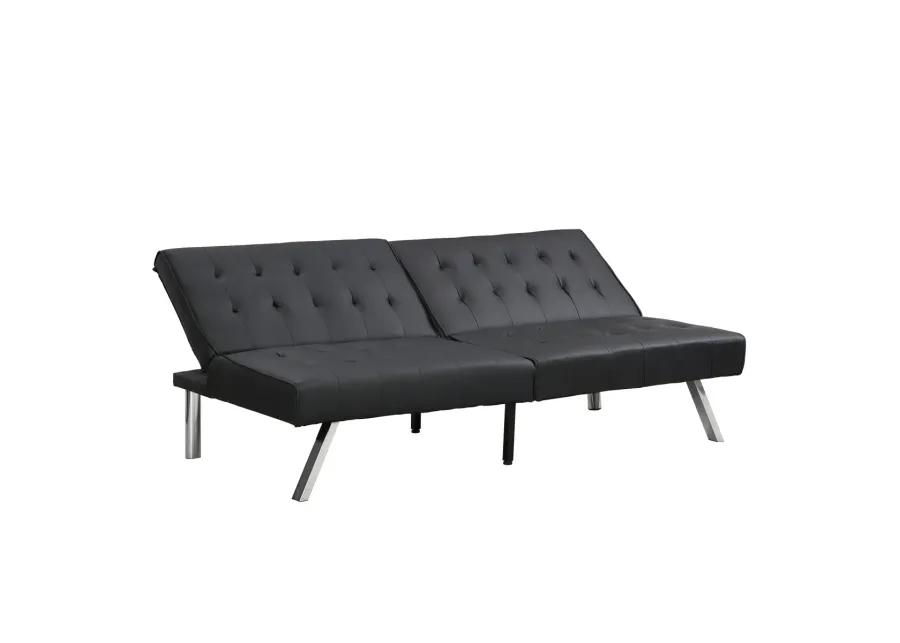 Wood Frame, Stainless Leg, Futon, Sofa Bed Black PVC