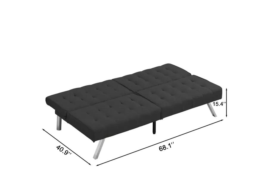 Wood Frame, Stainless Leg, Futon, Sofa Bed Black PVC