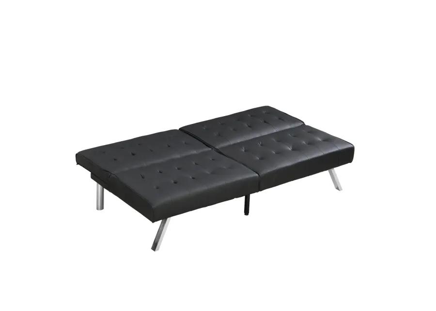 Wood Frame, Stainless Leg, Futon, Sofa Bed Black PVC