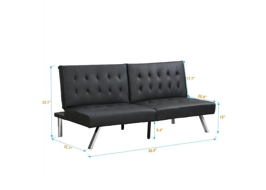 Wood Frame, Stainless Leg, Futon, Sofa Bed Black PVC