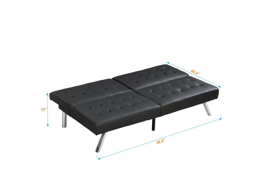 Wood Frame, Stainless Leg, Futon, Sofa Bed Black PVC