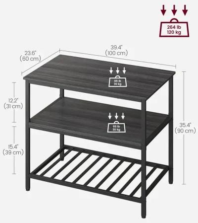 Kitchen Island with 3 Shelves & Large Worktop