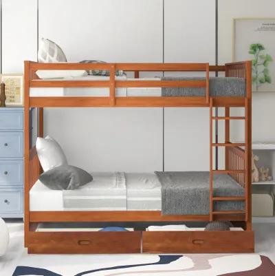 Full-Over-Full Bunk Bed With Ladders And Two Storage Drawers