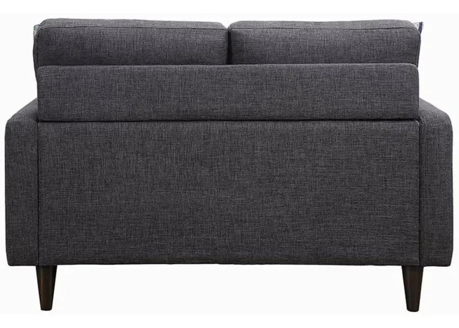 Fabric Upholstered Wooden Loveseat with Tufted Back, Gray-Benzara