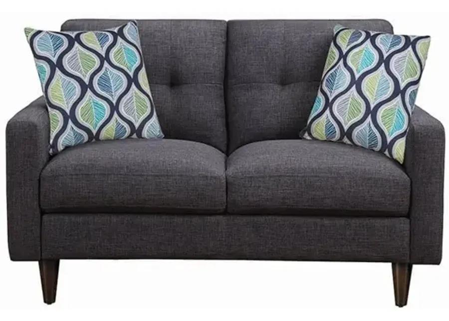 Fabric Upholstered Wooden Loveseat with Tufted Back, Gray-Benzara