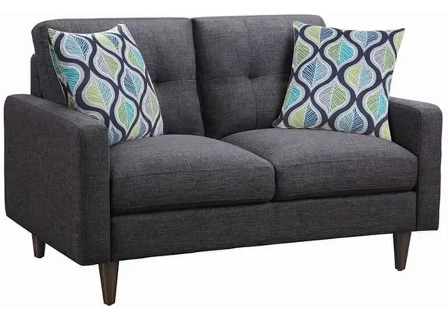 Fabric Upholstered Wooden Loveseat with Tufted Back, Gray-Benzara