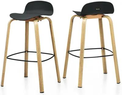 Set of 2 Modern Barstools Pub Chairs with Low Back and Metal Legs