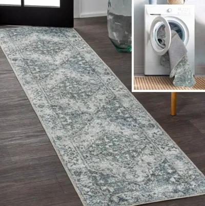 Pavel Distressed Medallion Low-Pile Machine-Washable Rug