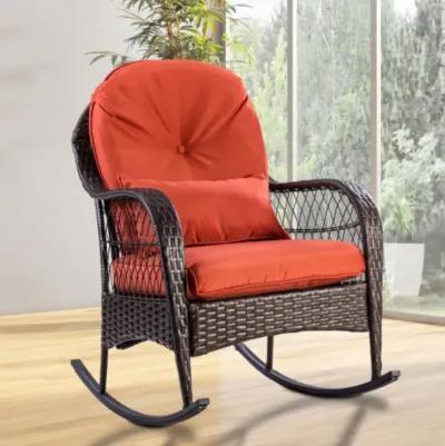 Outdoor Wicker Rocking Chair w/ Cushion