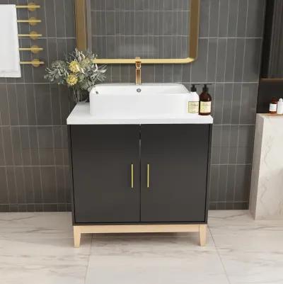 23 in. W x 17.7 in. D x 34 in. H in Black Ready to Assemble Free Standing Bathroom Cabinet with Basin without Mirror