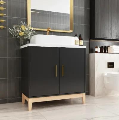 23 in. W x 17.7 in. D x 34 in. H in Black Ready to Assemble Free Standing Bathroom Cabinet with Basin without Mirror