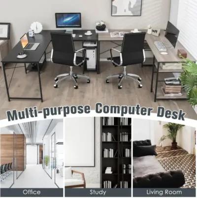 Hivvago L-Shaped Computer Desk with 4 Storage Shelves and Cable Holes