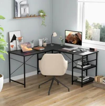 Hivvago L-Shaped Computer Desk with 4 Storage Shelves and Cable Holes