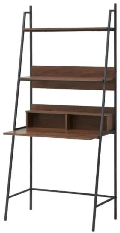 Ladder Wall Bookshelf with Metal Frame, Versatile Computer Desk with Shelving for Home Office Organization