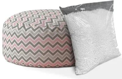 Homezia 24" Grey And Pink Twill Round Chevron Pouf Ottoman