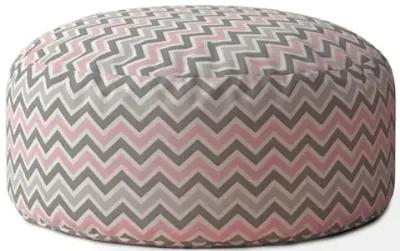 Homezia 24" Grey And Pink Twill Round Chevron Pouf Ottoman