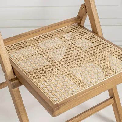 Theo Mid-Century Vintage Wood Rattan Folding Chair with Adjustable Back