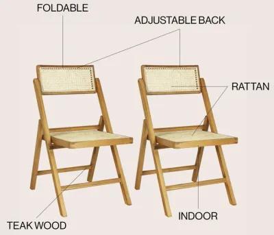 Theo Mid-Century Vintage Wood Rattan Folding Chair with Adjustable Back