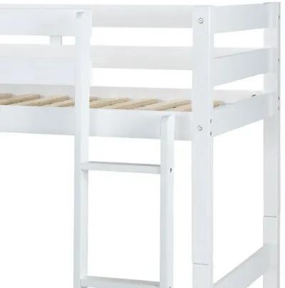 Wooden Twin Over Twin Bunk Bed with Attached Ladder, White-Benzara