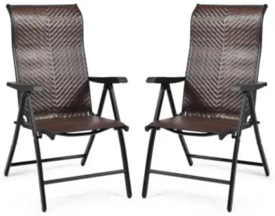 Hivvago 2 Pieces Patio Rattan Folding Reclining Chair