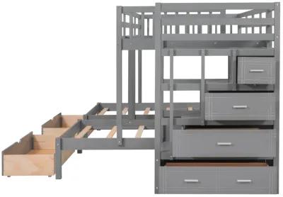 Merax Wooden Triple Bunk Bed with Drawers