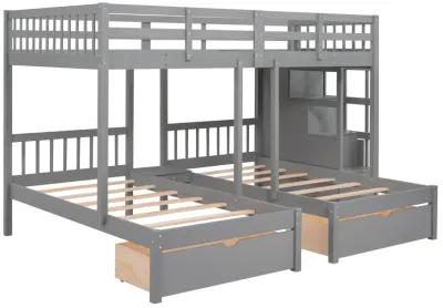 Merax Wooden Triple Bunk Bed with Drawers