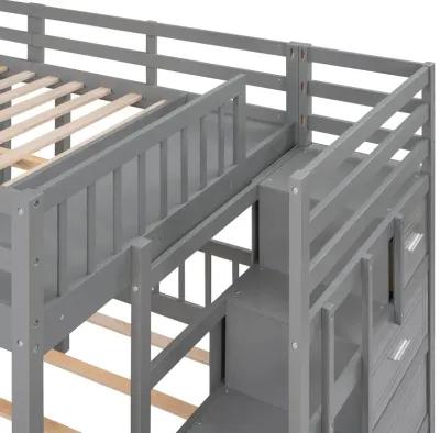 Merax Wooden Triple Bunk Bed with Drawers