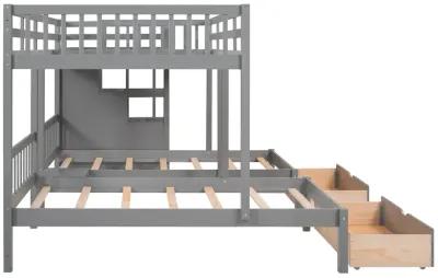 Merax Wooden Triple Bunk Bed with Drawers