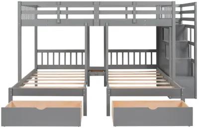 Merax Wooden Triple Bunk Bed with Drawers