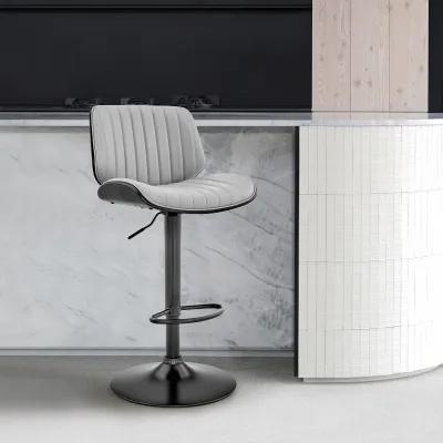 Brock Adjustable Gray Faux Leather and Walnut Wood Stool with Black Base