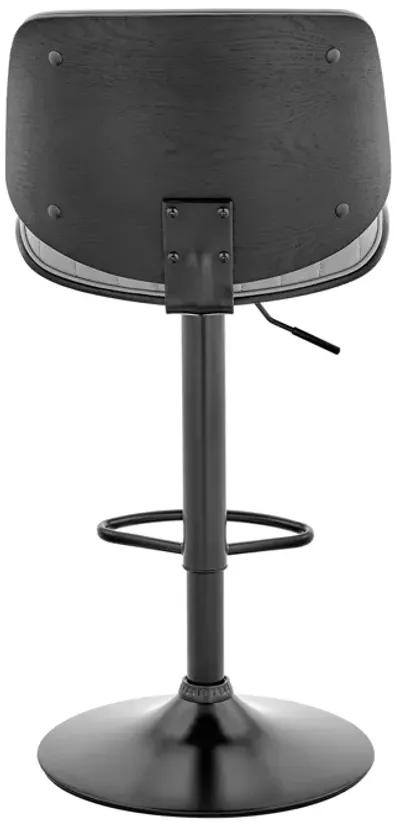 Brock Adjustable Gray Faux Leather and Walnut Wood Stool with Black Base