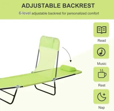 Green Patio Recliner: 5-Level Adjustable Chaise with Breathable Mesh