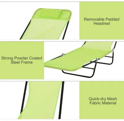 Green Patio Recliner: 5-Level Adjustable Chaise with Breathable Mesh