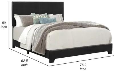 Shirin California King Bed, Wood, Nailheads, Upholstered Headboard, Black - Benzara